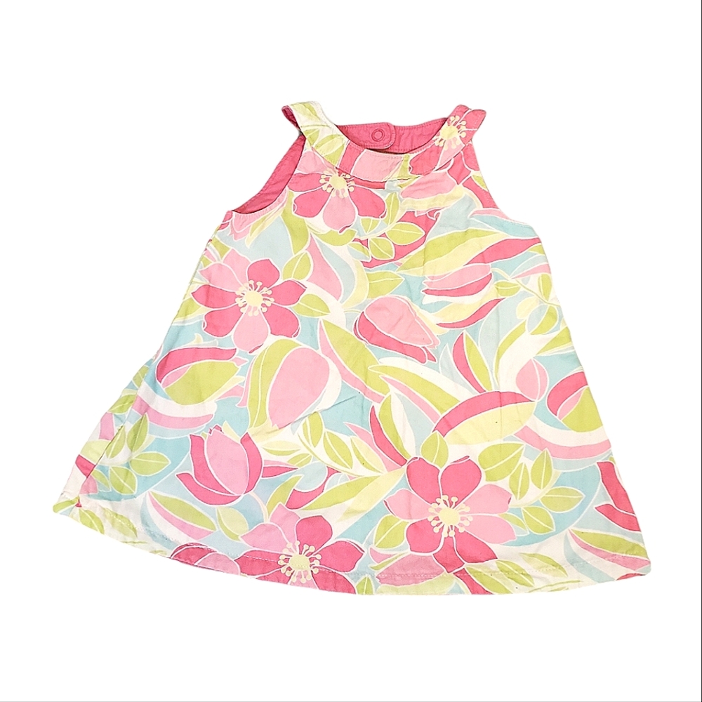 GYMBOREE | Baby's tropical floral and hot pink reversible dress. Size 6-12M. - Picture 1 of 7